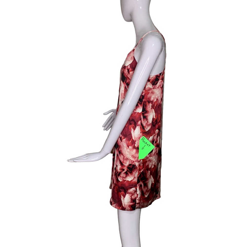 Adrianna Papell Floral Print Dress Red Pink Spaghetti Straps Full Lining Size M - Picture 4 of 7